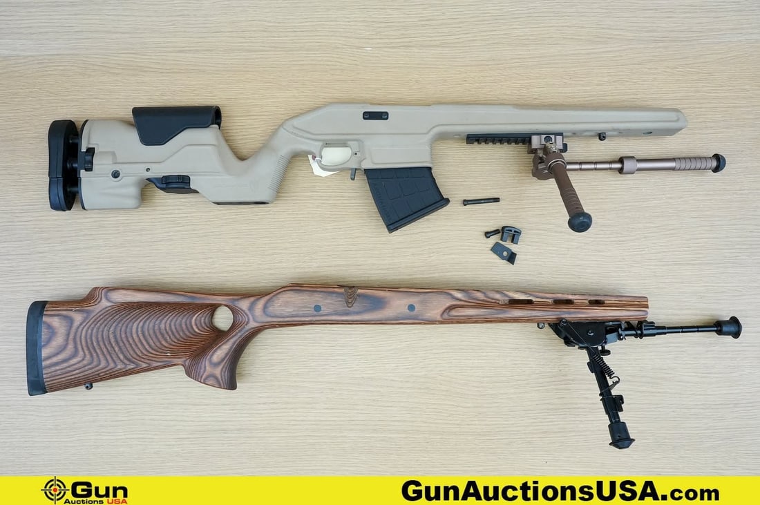 ARCH ANGEL, Etc. . Good Condition, Normal Handling Marks. Stocks, Etc. . Two Mosin Nagant Stocks: ARCH ANGEL, Etc. . Good Condition, Normal Handling Marks. Stocks, Etc. . Two Mosin Nagant Stocks with Bi-Pod, One Arch Angel 7.62x54r Ten Rd Magazine. . (83567) (GSCF94)
