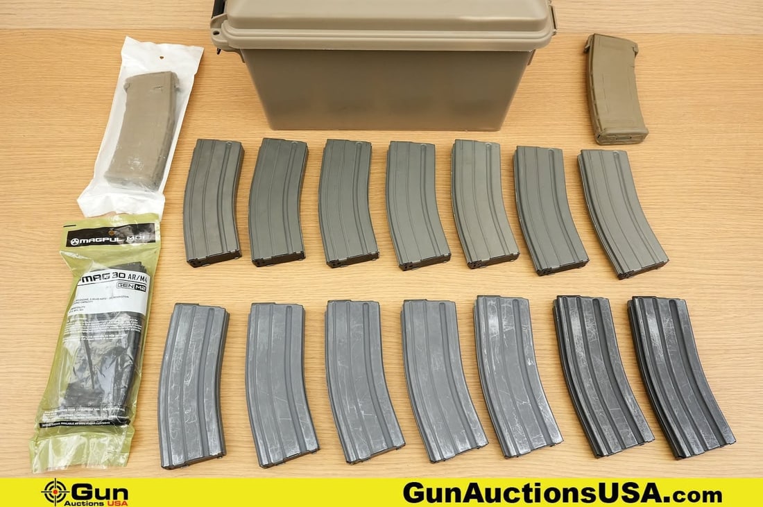 P Mag, BFI, C Pro, Etc. AR15, M16, M4 5.56x45mm . Very Good. . Seventeen AR Style 5.56x45mm 30 Rd: P Mag, BFI, C Pro, Etc. AR15, M16, M4 5.56x45mm . Very Good. . Seventeen AR Style 5.56x45mm 30 Rd Mags. Some in Original Packaging, Includes Large Polymer Ammo Can. . (83622) (GSCO77)