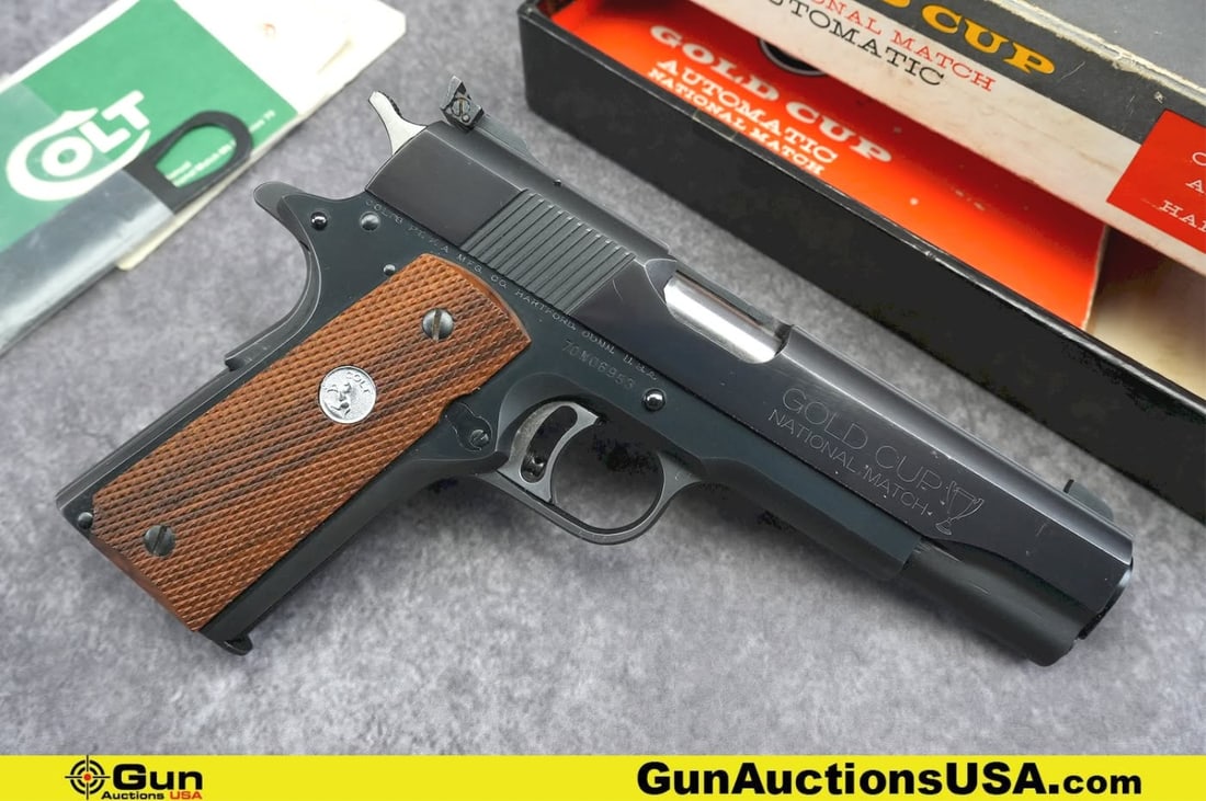 COLT MK IV/SERIES '70 GOLD CUP NATIONAL MATCH .45 AUTO COLLECTOR's Pistol. Excellent.: COLT MK IV/SERIES '70 GOLD CUP NATIONAL MATCH .45 AUTO COLLECTOR's Pistol. Excellent. 5" Barrel. Shiny Bore, Tight Action Semi Auto . This exceptional Colt MK IV/Series ’70 Gold Cup National Match p