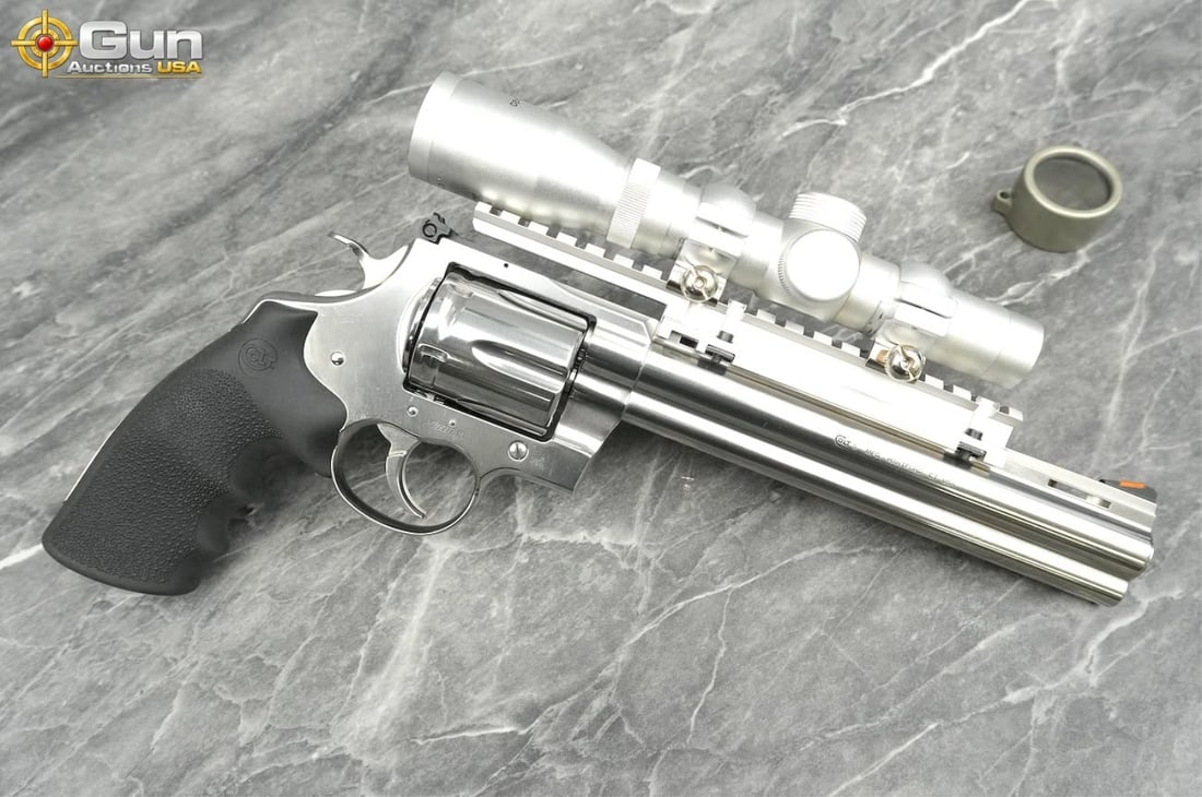 COLT ANACONDA .44 MAGNUM SNAKE GUN/APPEARS UNFIRED Revolver. Like New. 8" Barrel. Shiny Bore, Tight: COLT ANACONDA .44 MAGNUM SNAKE GUN/APPEARS UNFIRED Revolver. Like New. 8" Barrel. Shiny Bore, Tight Action Features Minimal turn marks on cylinder, rubber Colt grips, fluted six shot cylinder, HEAVY T