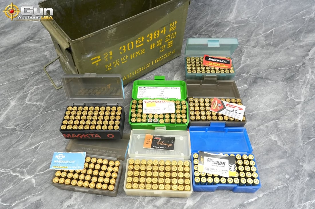 American Eagle, Sig, PPU .38 Super Ammo . Approx. 350 Rds. Includes Metal Ammo Can and 7 Plastic (1 of 12)