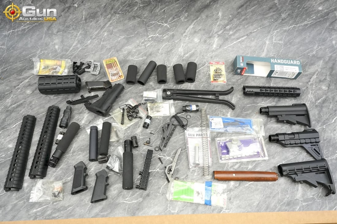 S&W, Ergo, NC STAR, Etc. Gun Parts. Very Good. Approx. 60 Assorted gun parts, for AR, M16, MINI 14,: S&W, Ergo, NC STAR, Etc. Gun Parts. Very Good. Approx. 60 Assorted gun parts, for AR, M16, MINI 14, Etc. Some new in packaging. (500051) (GSC2063)