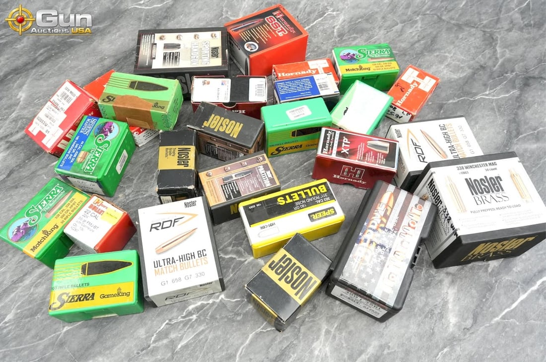 Sierra, Nosler, Hornady, Etc. .38 Cal, .44 Cal, .338 WIN, Etc. Projectiles, Brass Casings. Assorted (1 of 15)