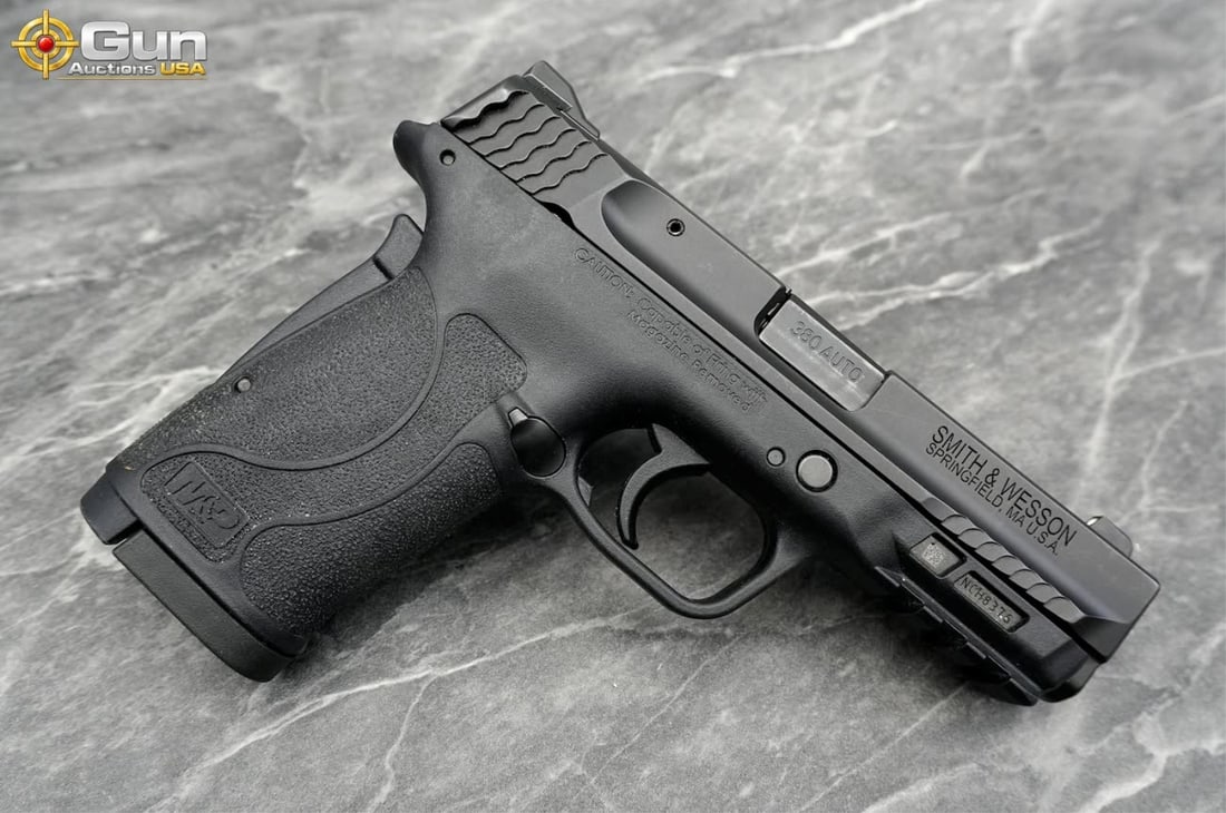 S&W M&P 380 SHIELD EZ M2.0 .380 AUTO Semi Auto Pistol 3.5" Barrel, Shiny Bore, Tight Action: S&W M&P 380 SHIELD EZ M2.0 .380 AUTO Semi Auto Pistol 3.5" Barrel, Shiny Bore, Tight Action sn:NCH8376 Very Good Condition This M2.0 Shield EZ in .380 Auto features an all-black finish with an aggress