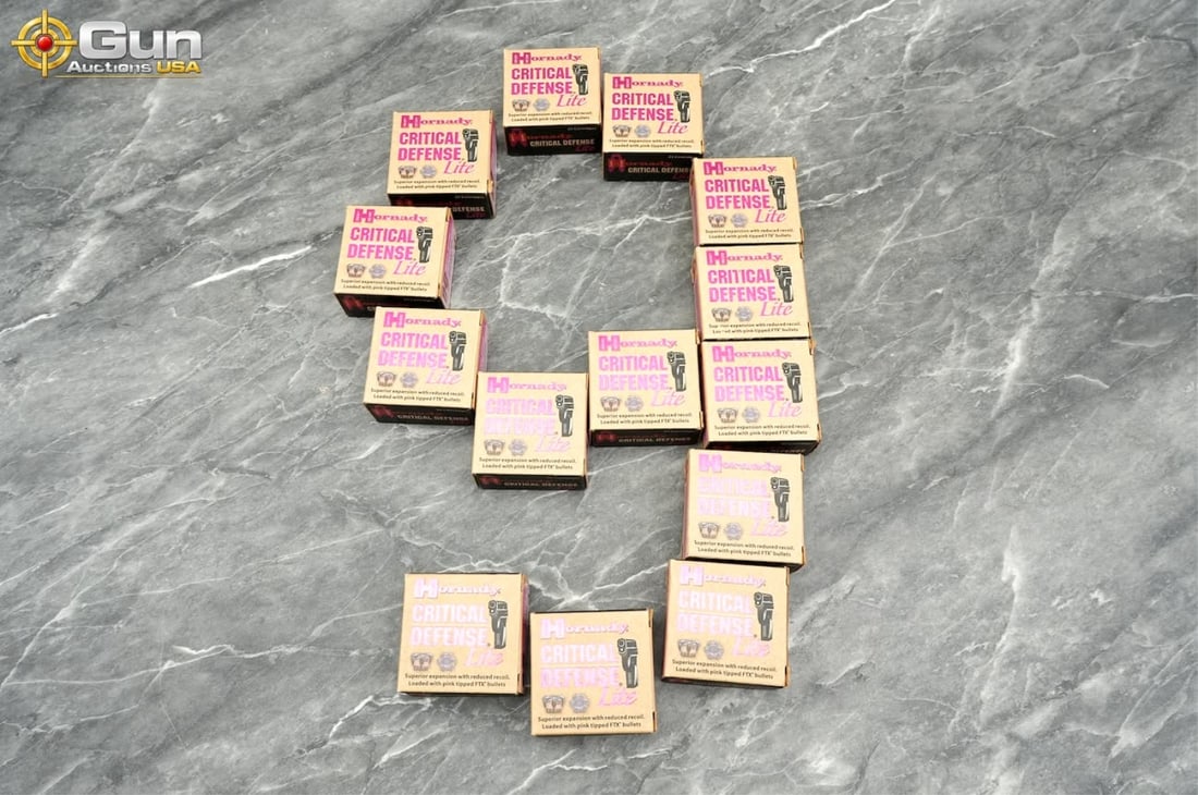 Hornady Critical Defense Lite 9mm ammo, 350 rounds. Personal defense ammunition loaded with 100: Hornady Critical Defense Lite 9mm ammo, 350 rounds. Personal defense ammunition loaded with 100 grain FTX bullets. The pink polymer-tipped projectiles are designed for reliable expansion and reduced r