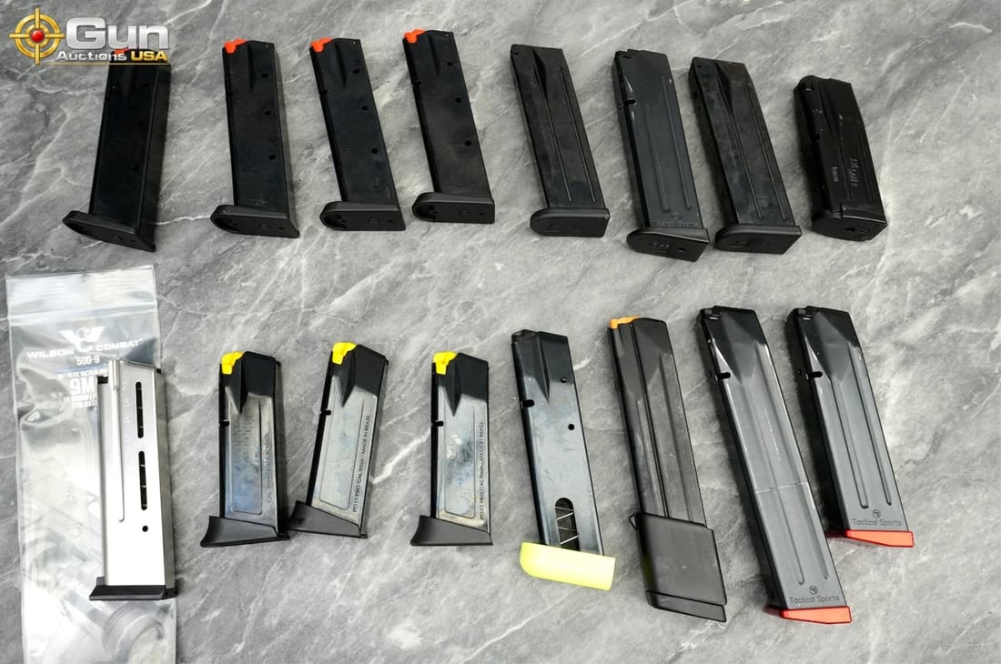 Wilson Combat, FN, and CZ pistol mags. Very Good Condition. 17 Assorted 9mm magazines featuring a (1 of 19)
