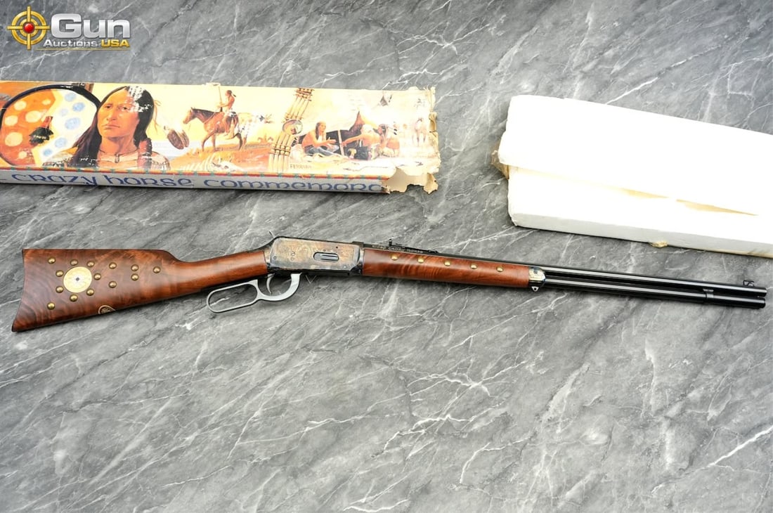 Winchester 94 CHIEF CRAZY HORSE 38-55 WIN COMMEMORATIVE Lever Action Rifle, 24" Barrel, Excellent: Winchester 94 CHIEF CRAZY HORSE 38-55 WIN COMMEMORATIVE Lever Action Rifle, 24" Barrel, Excellent Condition, Shiny Bore, Tight Action, sn:CCH8166This commemorative lever rifle in .38-55 Winchester fea