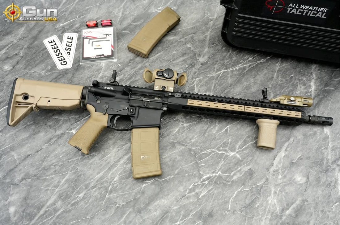 BCM RIFLE COMPANY BCM4 5.56 NATO THREADED BARREL Semi Auto Rifle, 16 7/8" Barrel, Very Good: BCM RIFLE COMPANY BCM4 5.56 NATO THREADED BARREL Semi Auto Rifle, 16 7/8" Barrel, Very Good Condition, Shiny Bore, Tight Action, sn:W15735This AR-pattern rifle from Bravo Company Manufacturing feature