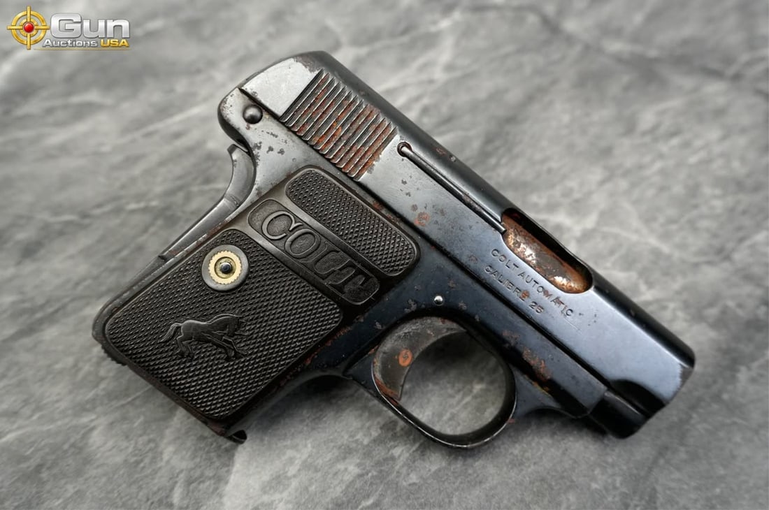 COLT AUTOMATIC .25 Cal. Semi Auto Pistol, 2" Barrel, Fair Condition, sn:207195 Features a compact (1 of 8)