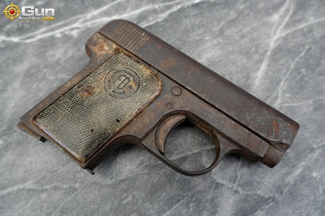 F. DELU & CO VEST POCKET .25 AUTO Semi Auto Pistol, 2" Barrel, Fair Condition, Dark Bore, sn:NSN: F. DELU & CO VEST POCKET .25 AUTO Semi Auto Pistol, 2" Barrel, Fair Condition, Dark Bore, sn:NSNThis Spanish-made vest pocket pistol in .25 ACP features all-steel construction with checkered grips and