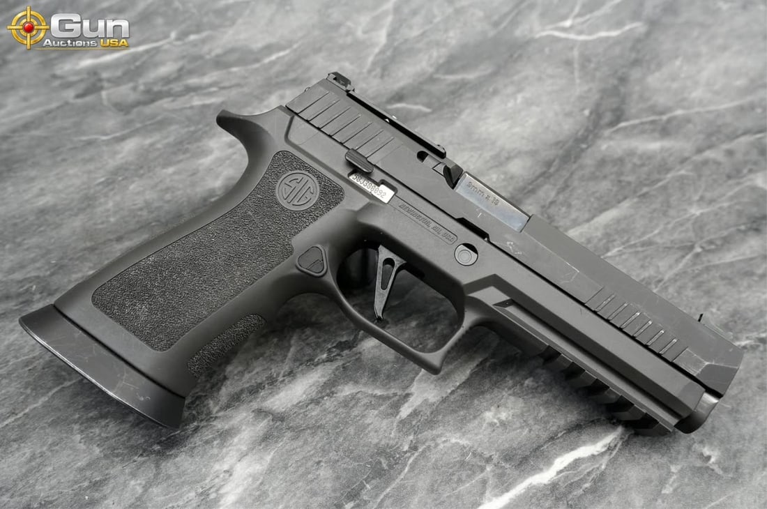 SIG Sauer P320 X-Five Legion 9mm Semi Auto Pistol, 4.75" Barrel, Good Condition, Normal Handling: SIG Sauer P320 X-Five Legion 9mm Semi Auto Pistol, 4.75" Barrel, Good Condition, Normal Handling Marks, Shiny Bore, Tight Action, sn:58J380092Full-size striker-fired pistol manufactured in Newington, 