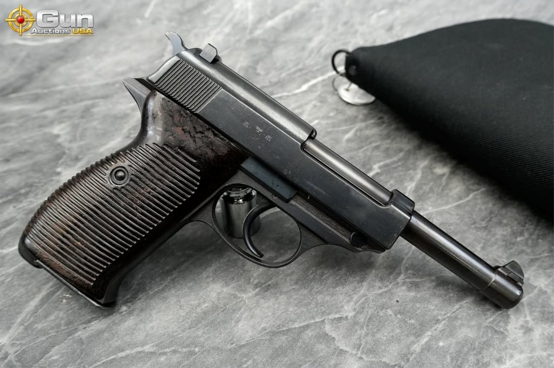 Walther P38 9mm ALL MATCHING NUMBERS Pistol. Very Good. 4 7/8" Barrel. Shiny Bore, Tight Action Semi: Walther P38 9mm ALL MATCHING NUMBERS Pistol. Very Good. 4 7/8" Barrel. Shiny Bore, Tight Action Semi Auto . ALL MATCHING NUMBERS on this WONDERFUL WALTHER! WAFFEN PROOFS on Frame, Trigger Bar and Slid