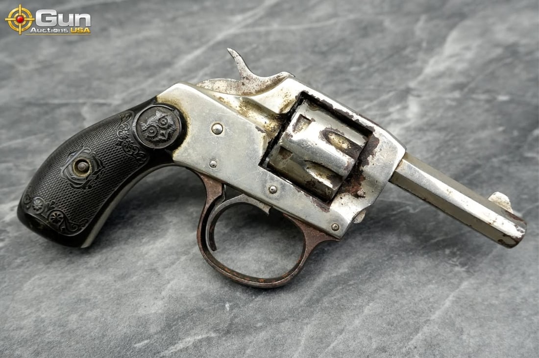 IVER JOHNSON 1900 .22 CAL Revolver, 2.25" Barrel, Needs Repair, sn:18175 A compact side-loading: IVER JOHNSON 1900 .22 CAL Revolver, 2.25" Barrel, Needs Repair, sn:18175A compact side-loading revolver in .22 caliber with a bright silver finish showing honest age. It features black hard rubber gri