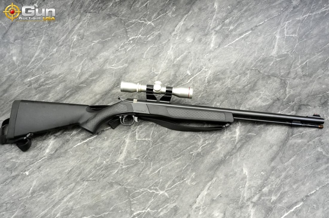 CVA Wolf .50 Caliber Inline Rifle, 24" Barrel, Very Good Condition This black powder muzzleloader: CVA Wolf .50 Caliber Inline Rifle, 24" Barrel, Very Good ConditionThis black powder muzzleloader features a black synthetic stock with textured grips, blued finished barrel, and ballistic nylon sling,