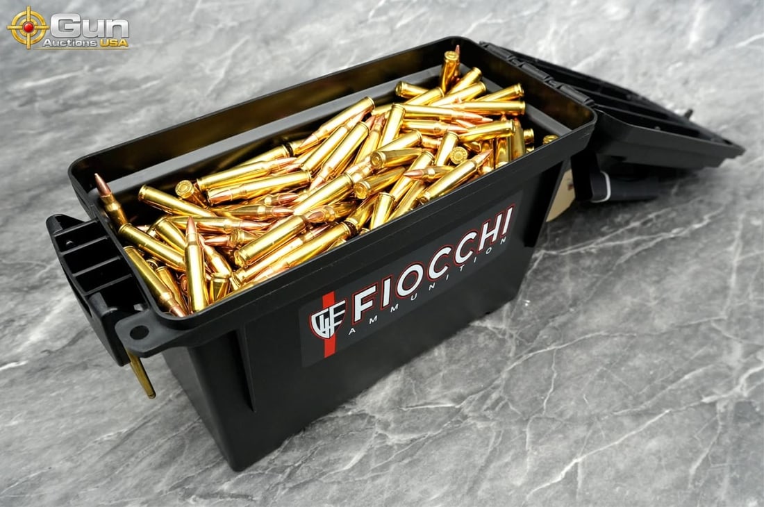 Fiocchi, etc. ammunition Approx. 500 rounds in total. Contains rounds of .223 ammunition. Includes: Fiocchi, etc. ammunitionApprox. 500 rounds in total. Contains rounds of .223 ammunition. Includes one polymer ammo can. (500535) (GSCU89)