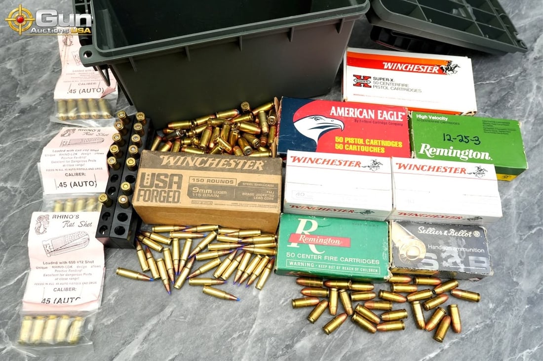 Win, Rem, American Eagle, etc. 45 Auto, 5.7x28mm, 40 S&W, etc. Approximately 502 rounds in total: (1 of 14)