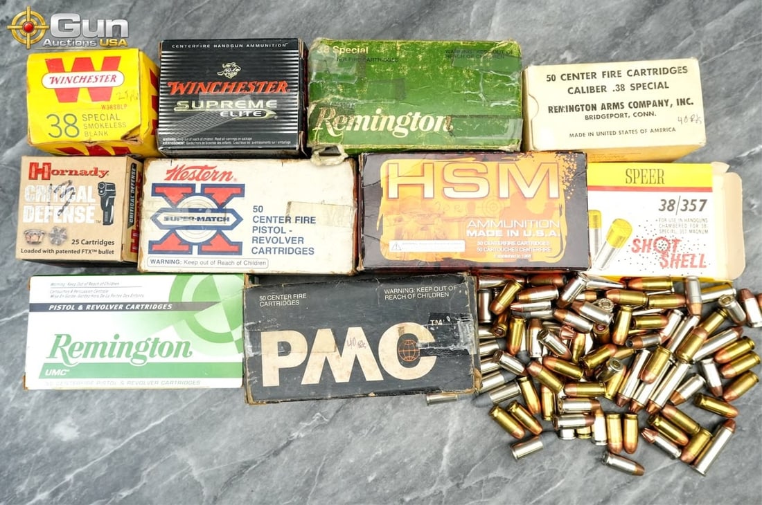Win, Rem, HSN, etc. 38 Spl, 357 Mag, 380 Auto Approximately 350 rounds in total: approximately 40: Win, Rem, HSN, etc. 38 Spl, 357 Mag, 380 AutoApproximately 350 rounds in total: approximately 40 rounds of 357 Mag, approximately 185 rounds of 38 Spl, approximately 17 rounds of 38 Spl +P, approximat