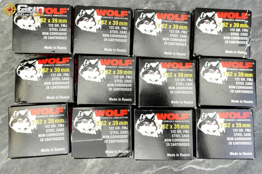 Wolf 7.62x39mm ammo Approximately 240 rounds in total. This Wolf Performance Ammunition features 122 (1 of 2)