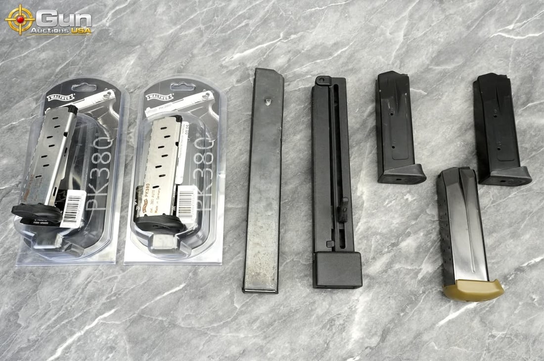 Walther FNC, Taurus, Etc. Magazines, Very Good Condition Three Walther PK380 8-round .380 ACP: Walther FNC, Taurus, Etc. Magazines, Very Good ConditionThree Walther PK380 8-round .380 ACP magazines. Two PT8 .45 ACP 12-round magazines. One FNX 15-round .45 ACP magazine. One Beretta 9mm M38 40-ro