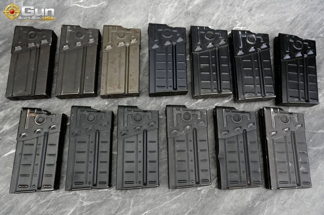 Heckler & Koch, etc. G3 20-round magazines, Good Condition 13 steel box magazines in total,: Heckler & Koch, etc. G3 20-round magazines, Good Condition13 steel box magazines in total, chambered for 7.62x51mm NATO. 11 are official HK-marked magazines, one is FMP-marked, and one is P-marked. (5