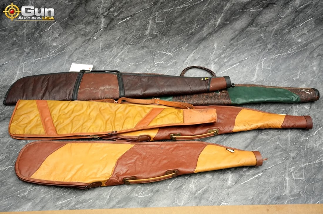 5 Leather soft rifle cases, Good Condition Features three western-style cases, one brown leather (1 of 19)