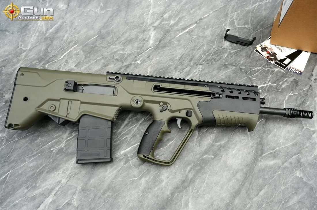 IWI TAVOR SAR 7.62 NATO RIFLE: IWI TAVOR SAR 7.62 NATO THREADED BARREL Semi Auto Rifle, 16.25" Barrel, Excellent Condition, Shiny Bore, Tight Action, sn:T7110574This IWI Tavor SAR bullpup rifle is chambered in 7.62 NATO and finishe