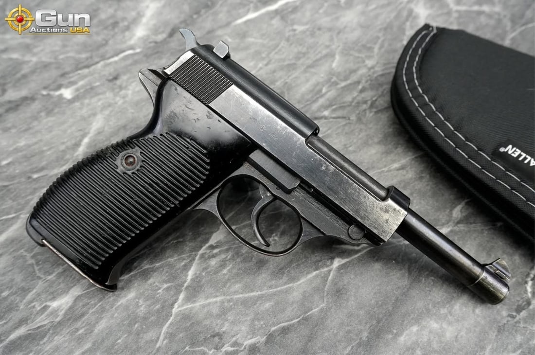 WALTHER P38 9MM PISTOL: Walther P38 9MM Semi Auto Pistol, 4 7/8" Barrel, Very Good Condition, Shiny Bore, Tight Action, sn:8063yThis World War II-era German military sidearm is chambered in 9mm and bears the "byf 44" code in