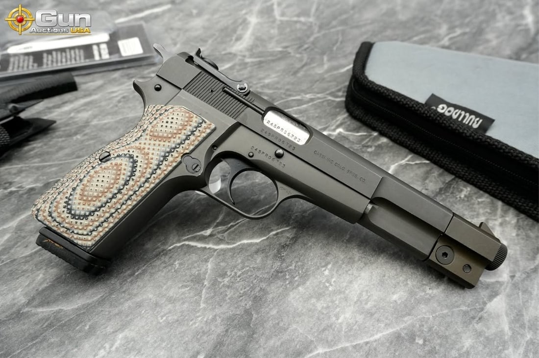 FN HI POWER GP COMPETITION 9MM PISTOL: FNH HI POWER GP COMPETITION 9mm THREADED BARREL Semi Auto Pistol, 6" Barrel, Excellent Condition, Shiny Bore, Tight Action, sn:245PR06723This Belgian-made GP Competition pistol wears a matte dark gree