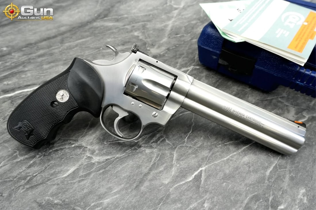 COLT KING COBRA .357 MAG REVOLVER: COLT KING COBRA .357 MAGNUM SNAKE Revolver, 6" Barrel, Excellent Condition, Shiny Bore, Tight Action, sn:KS6964This Snake Series revolver wears a satin stainless finish throughout, with the King Cobra