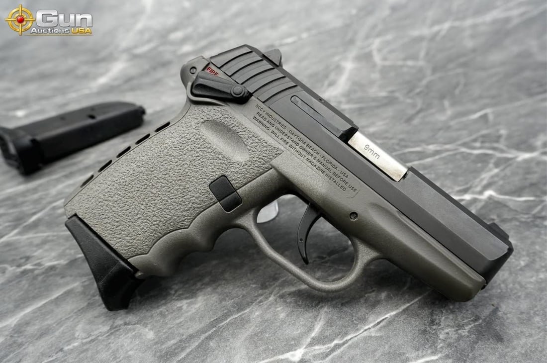 SCCY CPX-1 9MM SEMI PISTOL: SCCY CPX-1 9mm Semi Auto Pistol, 3" Barrel, Very Good Condition, Shiny Bore, Tight Action, sn:575945This compact 9mm from SCCY Industries pairs a dark, rear-serrated slide marked "SCCY INDUSTRIES - DA