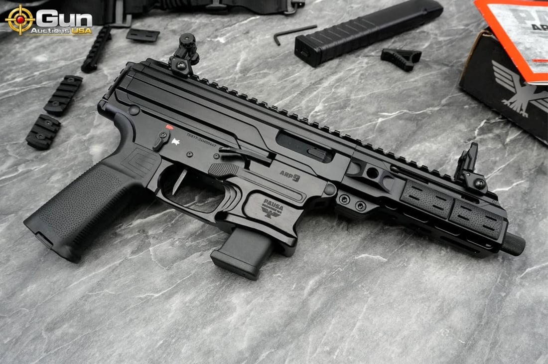 OZERBAS ARP9 9MM SEMI PISTOL: Ozerbas ARP9 9X19 THREADED BARREL Semi Auto Pistol, 7" Barrel, Excellent Condition, Shiny Bore, Tight Action, sn:TK817-26M00447This Turkish-manufactured AR-style pistol in 9x19mm features a