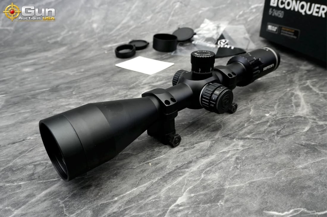 Riton 3 Conquer 6-24x50 riflescope. Excellent Cond: Riton 3 Conquer 6-24x50 riflescope. Excellent Condition.This Riton 3 Conquer 6-24x50 riflescope is in excellent condition and features a first focal plane illuminated MPSR reticle with MRAD adjustment