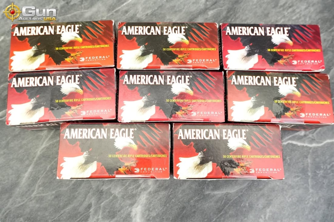 Federal American Eagle 5.7x28mm ammo. 400 rounds i: Federal American Eagle 5.7x28mm ammo. 400 rounds in total.This lot features Federal American Eagle centerfire cartridges loaded with 40-grain full metal jacket bullets in reloadable brass cases with n