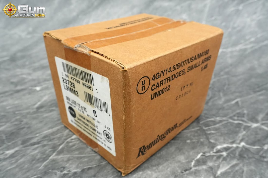 Remington UMC 9mm Luger ammunition. 500 rounds in: Remington UMC 9mm Luger ammunition. 500 rounds in total.A factory case containing 500 rounds of Remington UMC 9mm Luger centerfire ammunition loaded with 115 grain Metal Case bullets. The sealed brown