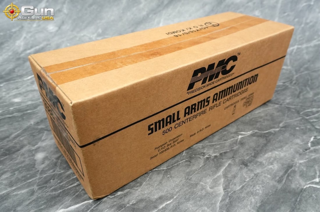 PMC Bronze .308 Winchester ammunition. 500 rounds: PMC Bronze .308 Winchester ammunition. 500 rounds in total.This lot includes a sealed factory case containing 500 rounds of PMC .308 Winchester (product code 308B) centerfire rifle ammunition, loaded 