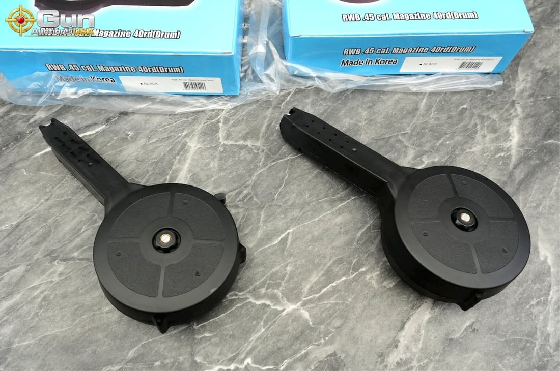 RWB .45 cal 40-round drum magazines. New Condition - 2