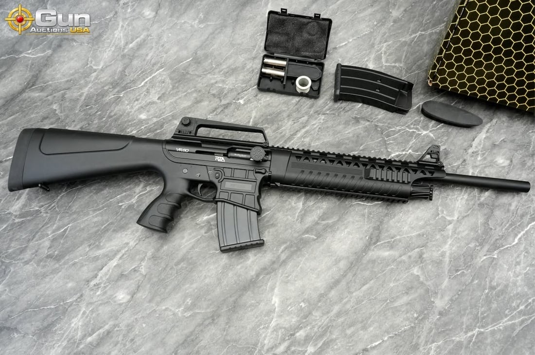 DERYA VR60 12 GA SEMI SHOTGUN 20" BBL: DERYA ARMS VR60 12 GA. Semi Auto Shotgun, 20" Barrel, Excellent Condition, Shiny Bore, Tight Action, sn:R570358This 12-gauge shotgun carries an AR-style configuration with a matte black finish through