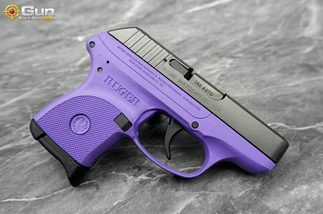RUGER LCP .380 ACP SEMI PISTOL: Ruger LCP 380 ACP Semi Auto Pistol, 3" Barrel, Excellent Condition, Shiny Bore, Tight Action, sn:372216429This Ruger LCP is a subcompact .380 Auto semi-automatic pistol built on a striking purple