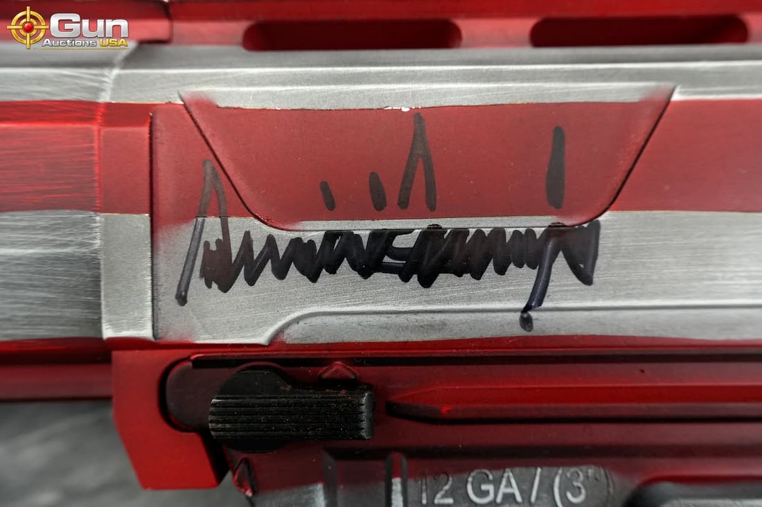 DONALD TRUMP Autographed Citadel Boss-25 12GA: DONALD TRUMP Signed CITADEL BOSS-25 12GA Semi-Auto Shotgun, 18.75" Barrel, Like New, sn: 23FR-US1003 Chambered in 3" 12-gauge, this AR-platform semi-automatic shotgun sports a factory distressed Ameri