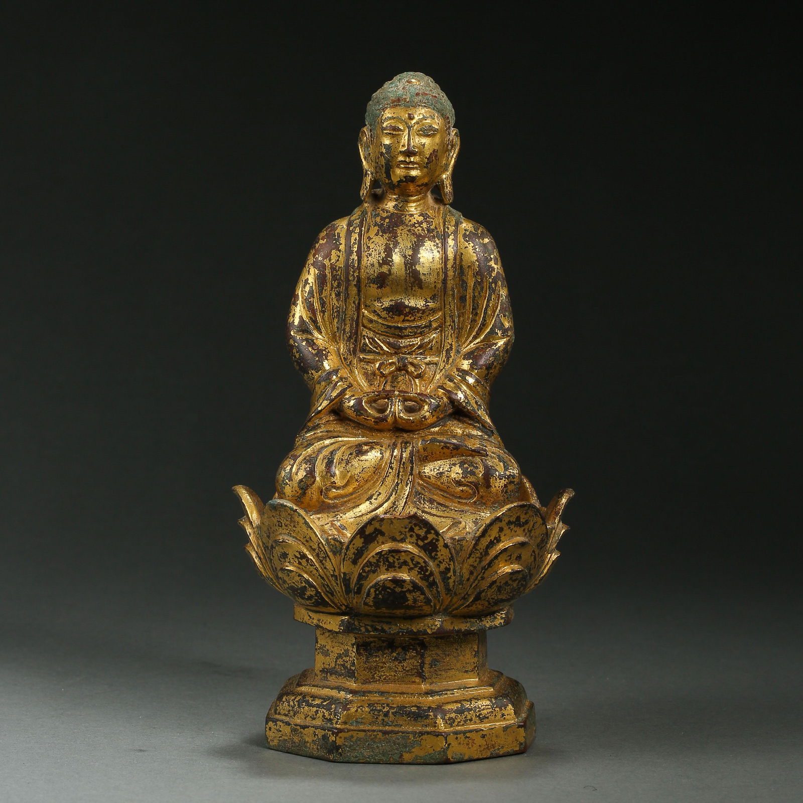 CHINESE LIAO DYNASTY SEATED GILT BRONZE BUDDHA (1 of 9)