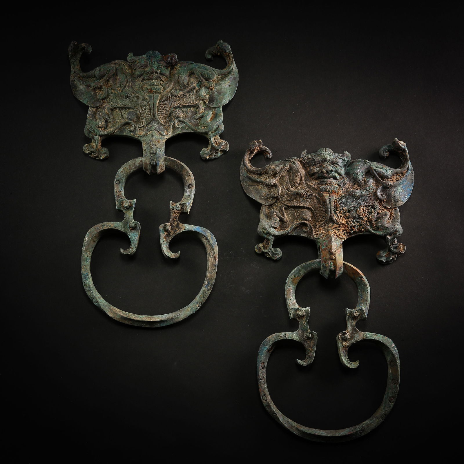 A PAIR OF BRONZE DOOR'S HANDLS, WARRING STATES PERIOD, (1 of 11)