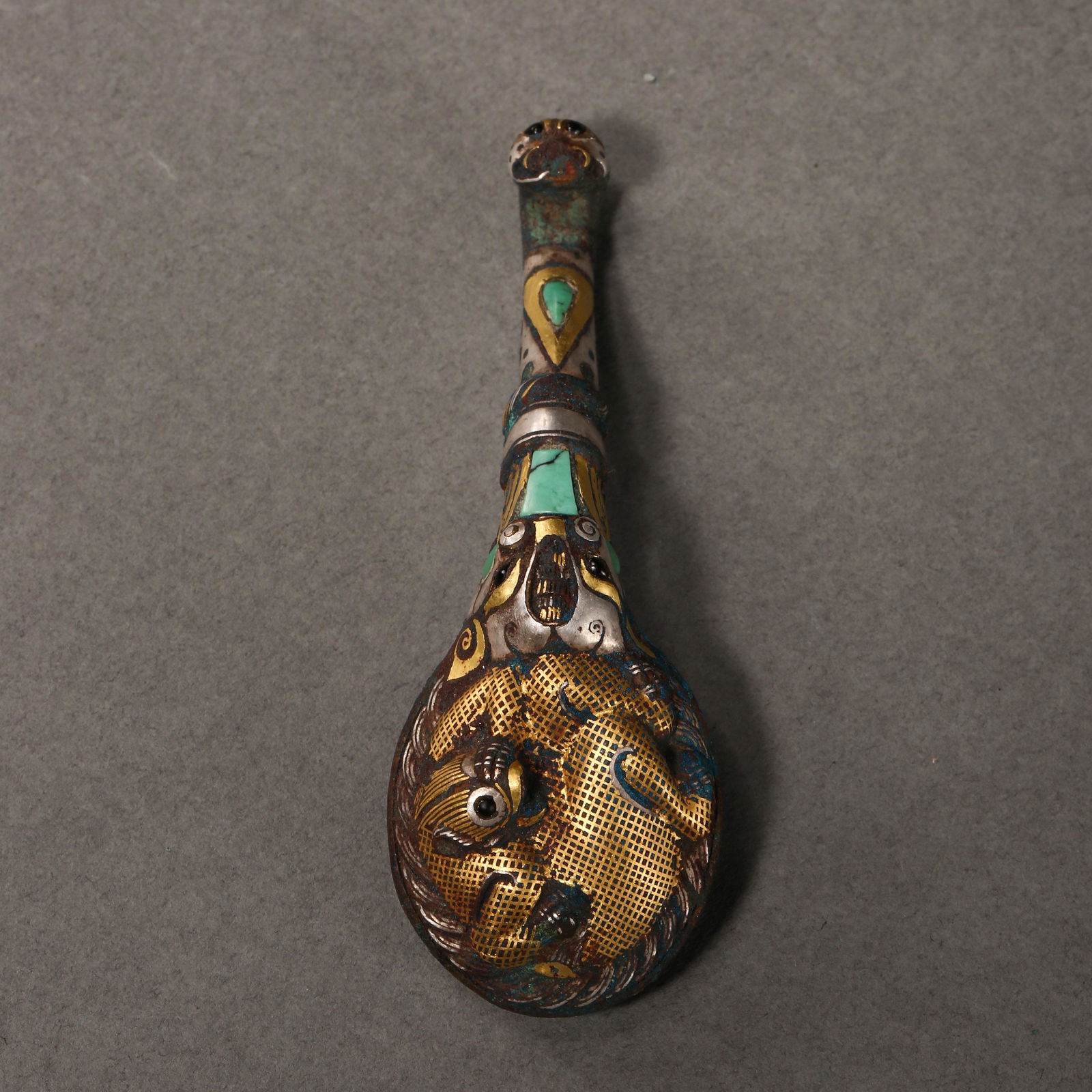 BRONZE BELT HOOK INLAID WITH GOLD, SILVER, AND (1 of 9)