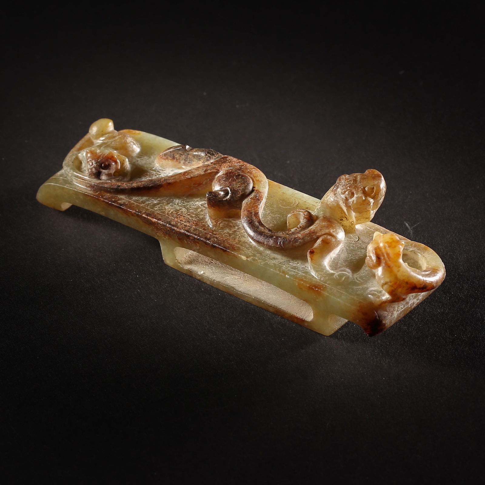 CHINESE HETIAN JADE EMBOSSED DRAGON SWORD ORNAMENT, HAN (1 of 9)