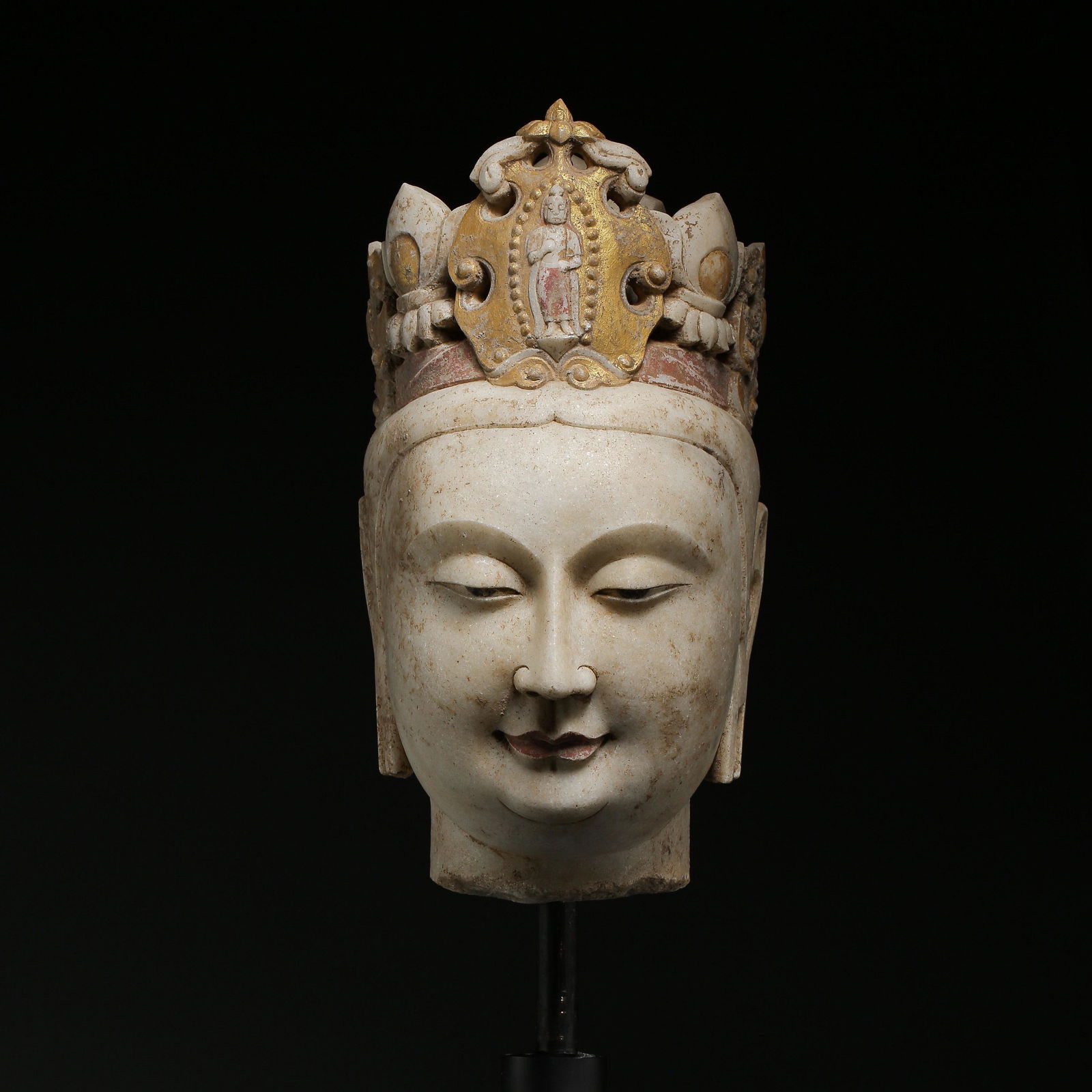 WHITE MARBLE GUANYIN HEAD, NORTHERN QI DYNASTY, CHINA (1 of 9)