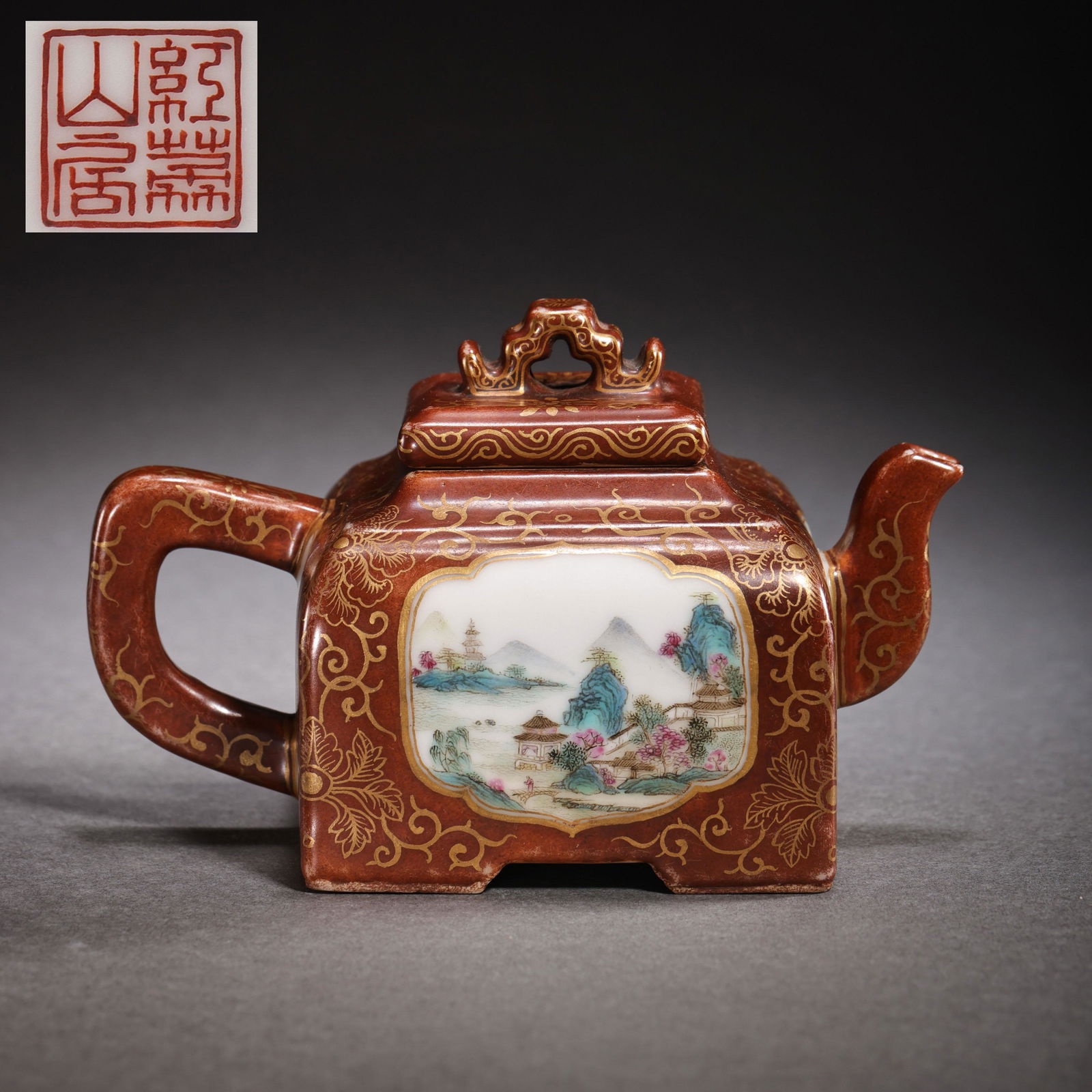 CHINESE FAMILLE ROSE POT WITH PURPLE AND GOLD GLAZE, (1 of 12)