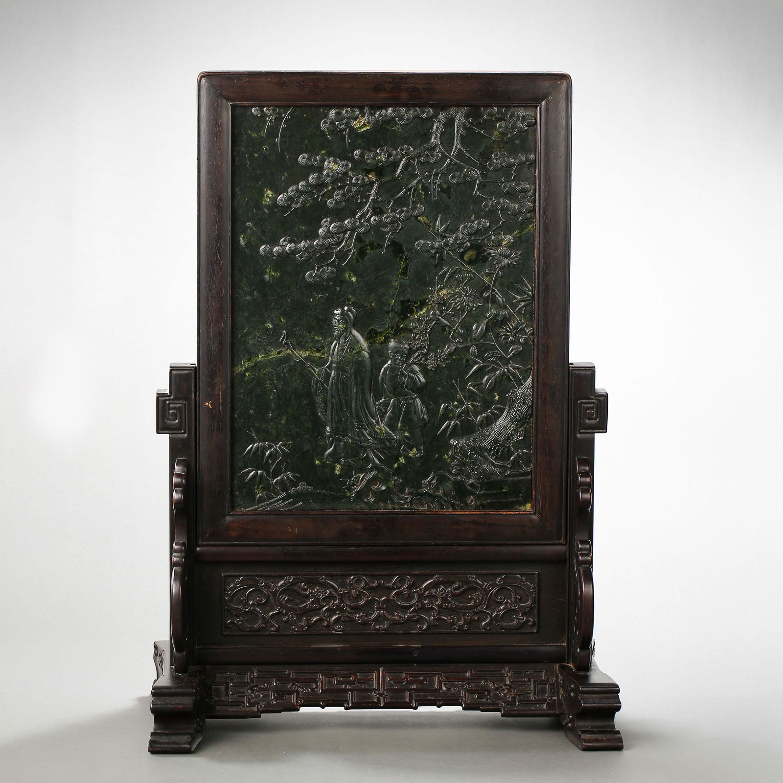 CHINESE QING DYNASTY JASPER FIGURE SCREEN (1 of 8)