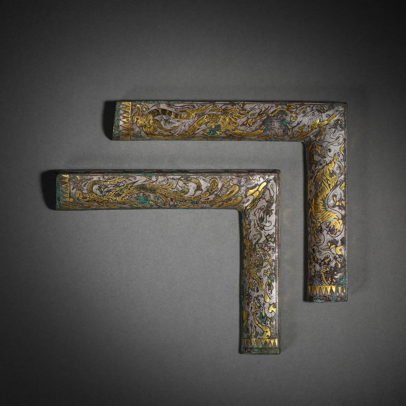 BRONZE DECORATIVE COMPONENTS INLAID WITH GOLD AND (1 of 7)