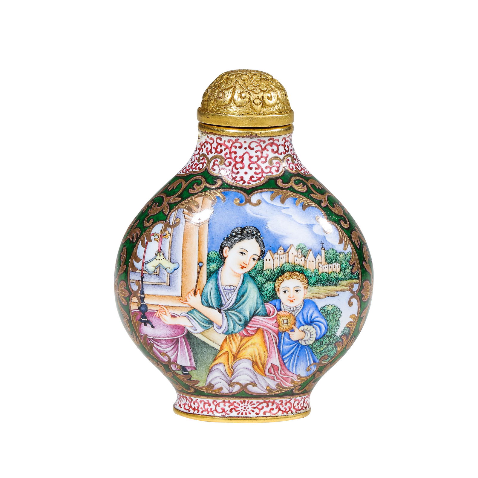 ENAMEL SNUFF BOTTLE WITH PAINTING AND QING DYNASTY, (1 of 10)