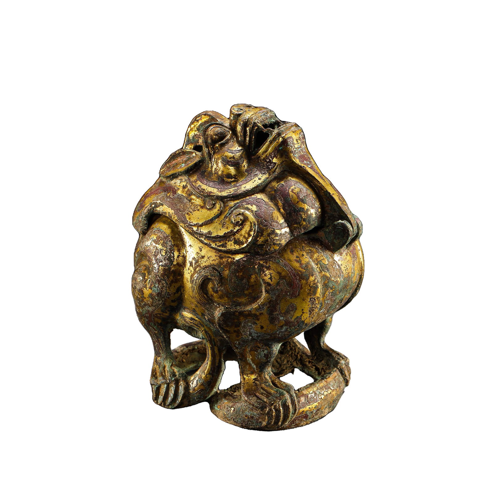 CHINA TANG DYNASTY GILT BRONZE BEAST SHAPED INCENSE (1 of 11)