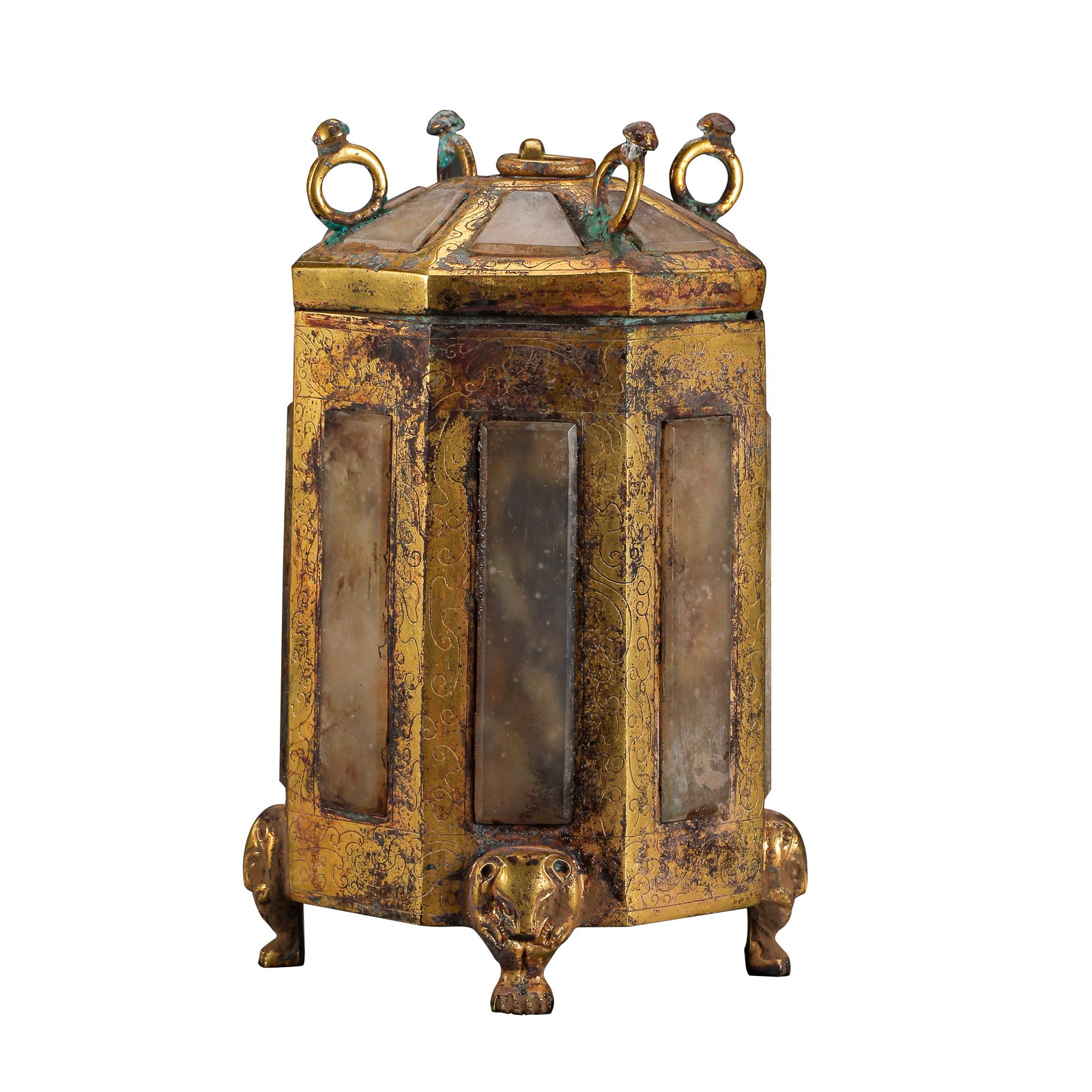 CHINESE HAN DYNASTY GILT BRONZE DING INLAID HETIAN (1 of 11)